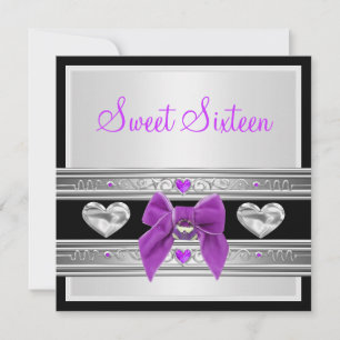 Invitation Sweet 16 Seize Anniversaire Blanc Noir Violet Arc