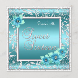 Invitation Sweet 16 Seize Anniversaire Bleu Sarcelle Fleur Ar