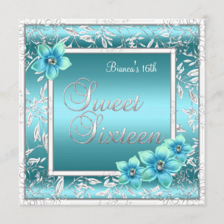 Invitation Sweet 16 Seize Anniversaire Bleu Sarcelle Fleur Ar