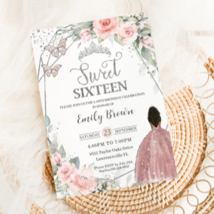 Invitation Sweet 16 Seize Anniversaire Blush Floral Brown fil