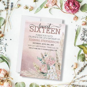 Invitation Sweet 16 Seize Anniversaire Fête Pampas Grass Rose