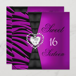 Invitation Sweet 16 Seize Anniversaire Fête Pink Plum Zebra