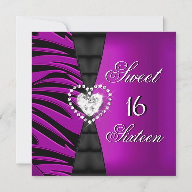 Invitation Sweet 16 Seize Anniversaire Fête Plum Zebra Rose 2 (Devant)