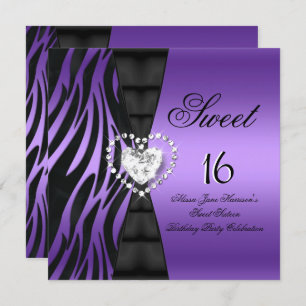 Invitation Sweet 16 Seize Anniversaire Fête Zebra Purple