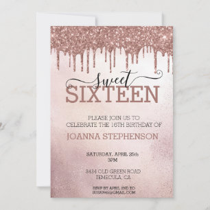 Invitation Sweet 16 Seize Anniversaire Rose Gold