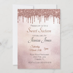 Invitation Sweet 16 Seize Anniversaire Rose Gold Drips