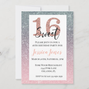 Invitation Sweet 16 Seize Anniversaire Rose Gold ombre
