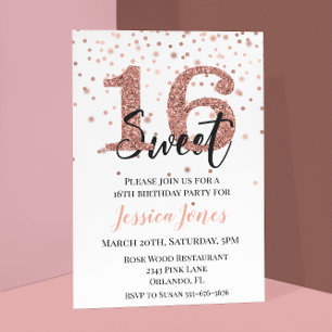 Invitation Sweet 16 Seize Anniversaire Rose Parties scintilla