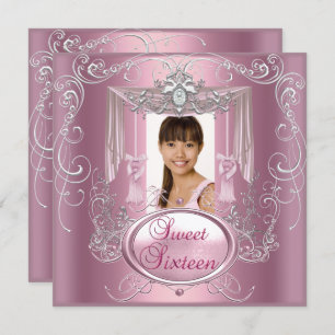 Invitation Sweet 16 Seize Anniversaire Soirée rose Silver Sta