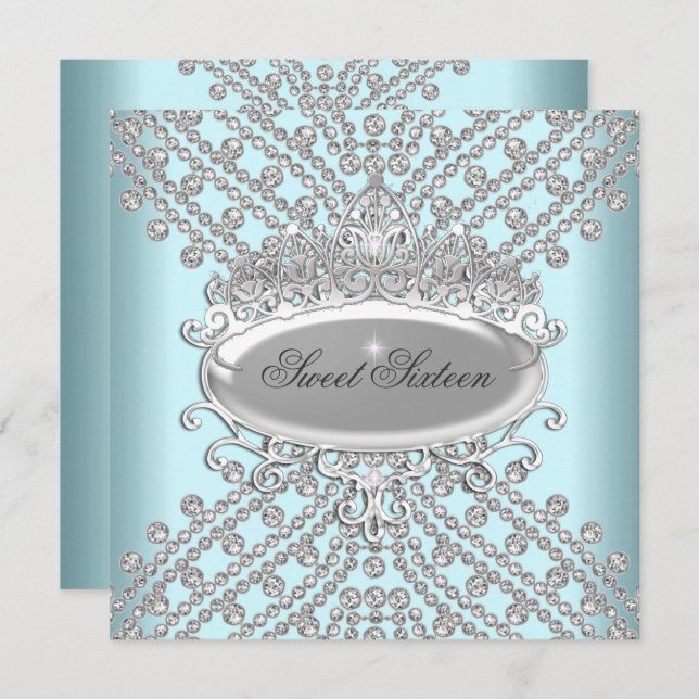 Invitation Sweet 16 Seize Anniversaire Turquoise Diamants bla (Devant / Derrière)