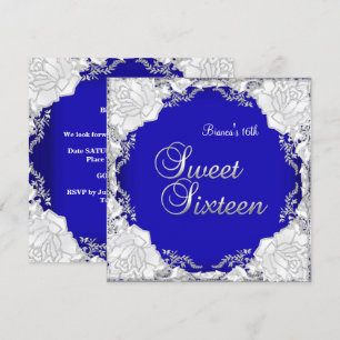 Invitation Sweet 16 Seize Anniversaire Violet Bleu Argent