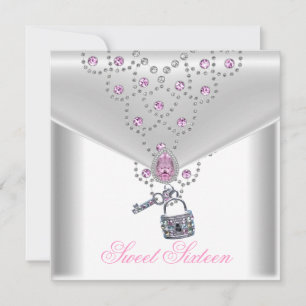 Invitation Sweet 16 Seize Blanc Argent Superposition Bijou ro