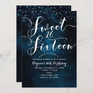 Invitation SWEET 16 Seize Celestial Starry Blue Sky Party