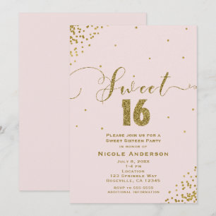 Invitation SWEET 16 Seize Coin Confetti Pink & Gold
