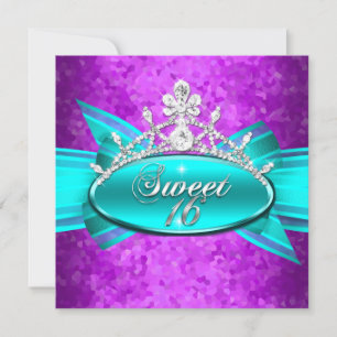 Invitation Sweet 16 Seize Diamants bleu violet Turquoise Imag
