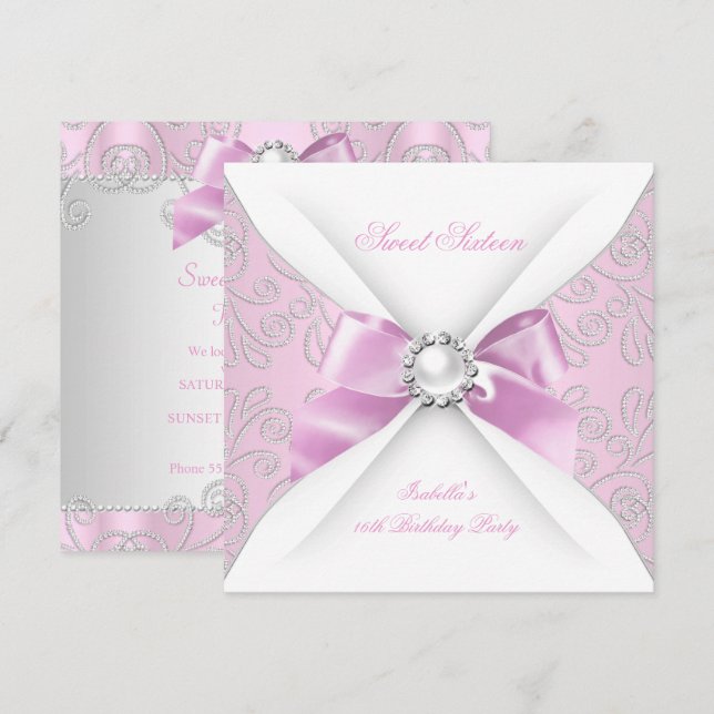 Invitation Sweet 16 Seize Faux Diamant Fête (Devant / Derrière)