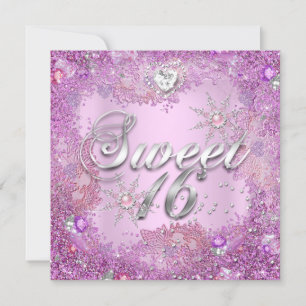 Invitation Sweet 16 Seize Jolies Perles Roses Flocon de Neige