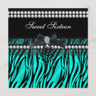 Invitation Sweet 16 Seize Perle Noir Dentelle Zèbre