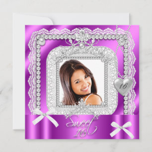 Invitation Sweet 16 Seize Pink Purple Lace Pearl Photo