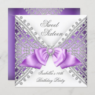 Invitation Sweet 16 Seize Purple White Diamond Party