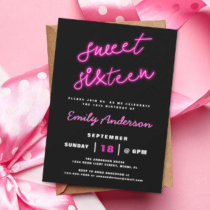 Invitation Sweet 16 Seize Retro Neon fête d'anniversaire