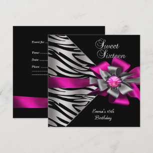 Invitation Sweet 16 Seize Rose Argent Zèbre Noir Gris Arc