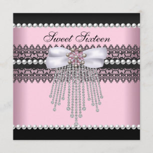Invitation Sweet 16 Seize Rose Black Pearl Lace Diamond