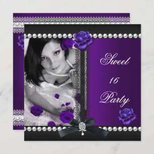 Invitation Sweet 16 Seize Rose pourpre Black Pearl