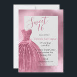 Invitation Sweet 16 Seize Roses Robe Parties scintillant Soir<br><div class="desc">Une belle arrière - plan de texture fausse métallique avec une belle robe de soirée tulle parties scintillant rose,  robe de soirée qui est frileux et brillant juste pour cette petite fille seizième anniversaire.  C'est joli pour ce jour spécial. Articles complémentaires disponibles.  Zazzle offre 100% de satisfaction client.</div>