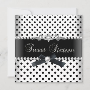Invitation Sweet 16 Seize Tache noire Argent Blanc