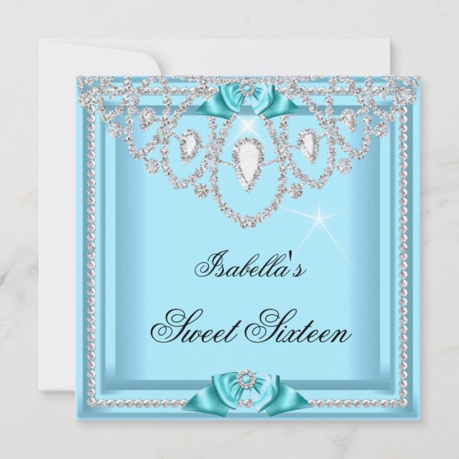 Invitation Sweet 16 Seize Turquoise Blue Silver Diamond Party (Devant)