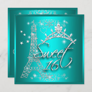 Invitation Sweet 16 Seize Turquoise Tour Tiara Eiffel