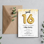 Invitation Sweet 16 Seizième anniversaire Balloon Party<br><div class="desc">Adorable invitation douce 16 anniversaire de fête dans un noir et or 16 ballon design sur papier de marbre faux gris. Customisez avec les détails de votre fête et envoyez un courriel à la famille et aux amis les invitant à célébrer son 16e anniversaire!</div>