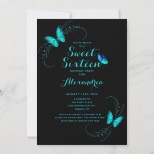Invitation Sweet 16 Seteen Blue Butterfly Anniversaire