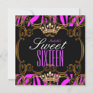Invitation Sweet 16 Seteen Party Hot rose Bronze Tiara Zebra