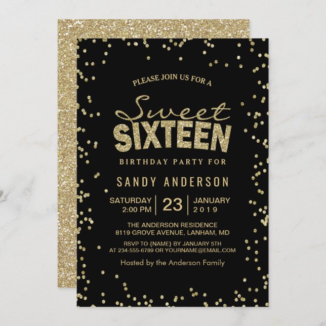 Invitation Sweet 16 Seteen Party | Points de Parties scintill (Devant / Derrière)