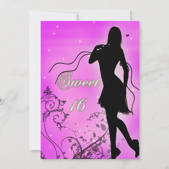 Invitation Sweet 16 Silhouette Anniversaire (Devant)