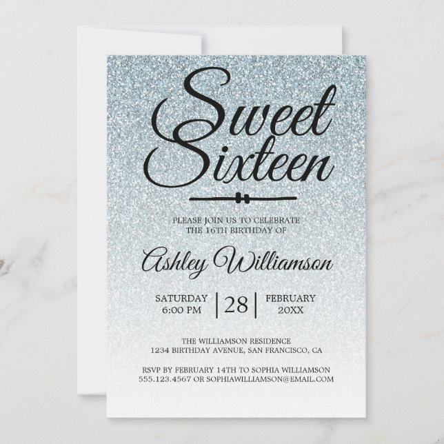 Invitation Sweet 16 Silver Parties scintillant Ombre 16e anni (Devant)
