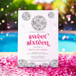 Invitation Sweet 16 Silver Retro Disco Parties scintillant PI<br><div class="desc">Cette conception mesure 5 x 7 pouces/ 12, 7 x 17, 8 cm et est parfaite pour les invitations. Revenez dans le temps avec notre collection Retro Disco Ball Bridal Shower Invitations & Decor. Plongez dans la nostalgie de la les années 70 avec des arches beiges et grises, rehaussées de...</div>