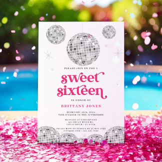 Invitation Sweet 16 Silver Retro Disco Parties scintillant PI