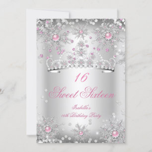 Invitation Sweet 16 Snowflakes rose Silver Winter Wonderland