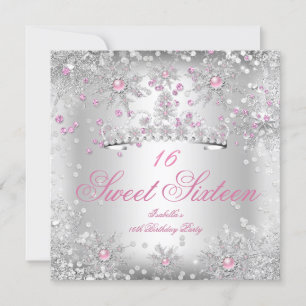 Invitation Sweet 16 Snowflakes rose Silver Winter Wonderland