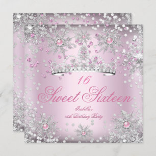 Invitation Sweet 16 Snowflakes rose White Winter Wonderland