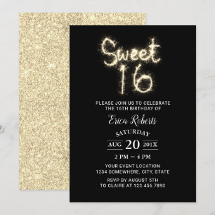Invitation Sweet 16 Sparkler Parties scintillant d'or moderne
