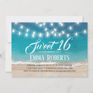 Invitation Sweet 16 Summer Beach & String Lights