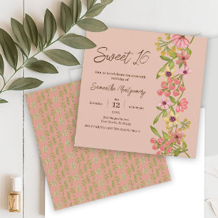 Invitation Sweet 16 Summer Rose Floral Boho fête d'anniversai