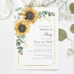 Invitation Sweet 16 Sunflower Eucalyptus fête d'anniversaire