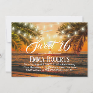 Invitation Sweet 16 Sunset Beach Tropical Lights