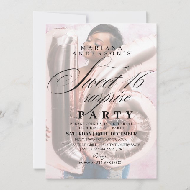Invitation Sweet 16 Surprise Party Modern 2 Photo Anniversair (Devant)