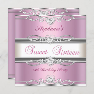 Invitation Sweet 16 sweet sixteen Anniversaire fête Pink Silv